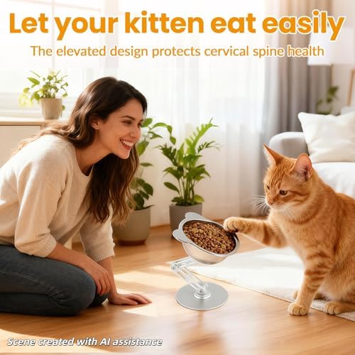BEAVE NIUNIU Adjustable Elevated Cat Bowl Single Stand Tilted Feeder - Image 2