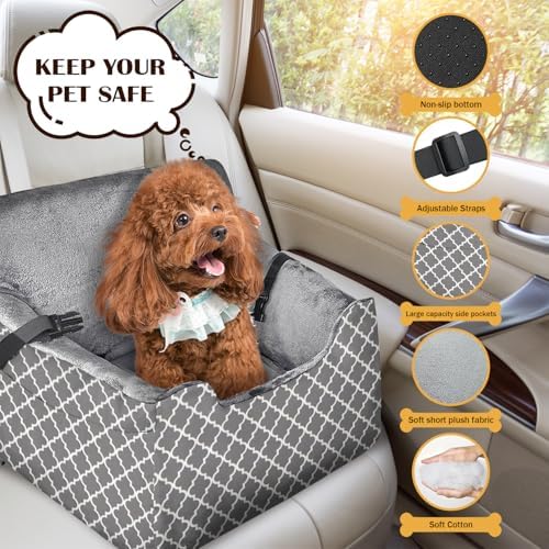 Dog Car Seats for Small Medium Sized Dogs Carseat for Car Funny Fuzzy Pet Dog Booster Car Seat Puppy Under 31 Lbs with Soft Plush Cushion&Washable Removable Cover - Image 3