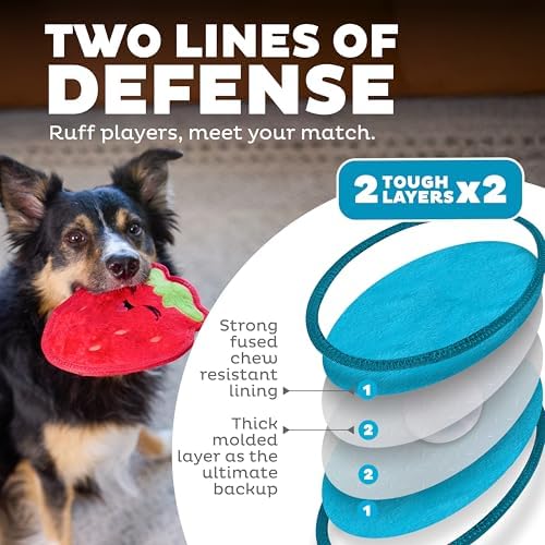 Outward Hound Tough Skinz Durable Chew Squeaky Dog Toy, Strawberry, 7.9" - Image 2