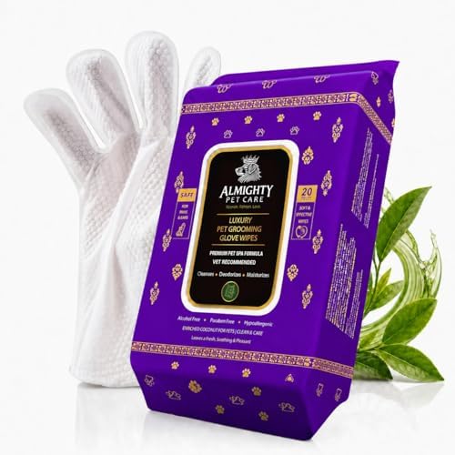 PET Cleaning Deodorizing Glove Wipes for Dogs & Cats, Vet Recommended Hypoallergenic Hydrating & Nourish Fur Pet Grooming Glove Wipes, Pet Bathing Wipes for Horse Coat Care,20pcs, Green Tea Scented by ALMIGHTYPETCARE