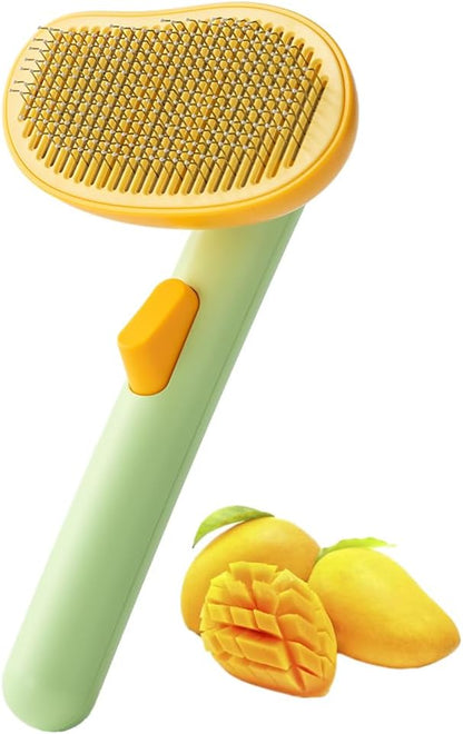 Cat Brush for Shedding, Mango Cat Brushes with Gentle Bristles and Release Button, Gentle Self Cleaning Pet Brush for Indoor Cats and Dogs Daily Grooming Tool During Shedding Season