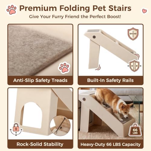 Foldable Dog Stairs 3-Step Pet Ramp Steps for Dogs and Cats, for Couch Sofa,High Bed Non-Slip Balanced Indoor Step Support, Yellowish - Image 5