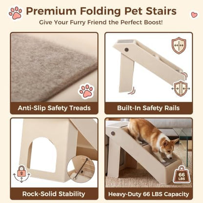 Foldable Dog Stairs 3-Step Pet Ramp Steps for Dogs and Cats, for Couch Sofa,High Bed Non-Slip Balanced Indoor Step Support, Yellowish - Image 5