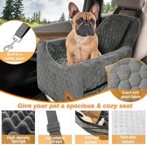 Dog Car Seat for Small/Medium Dogs, Memory Foam Dog Booster Seat, Travel Safety Per Car Seat with Washable Removable Cover, Storage Pockets for Dogs up to 35 lbs(Gray) - Image 3