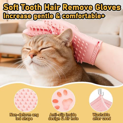 Hair Removal Glove & Pet Grooming Gloves 2 Pair, Upgrated Silicone Pet Hair Remover Gloves Shedding Glove for Long & Short Hair, Bath Grooming Glove with Gentle Brush for Horse Sensitive Pets, Pink - Image 4