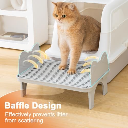 Uross Cat Litter Box Step, Extra Large Litter Box Ramp/Stairs with Detachable Splash-Proof Side Baffles, Anti-Tracking Litter Catcher, Easy to Clean, Non-Slip Step for Small & Elderly Cats (Grey) - Image 4