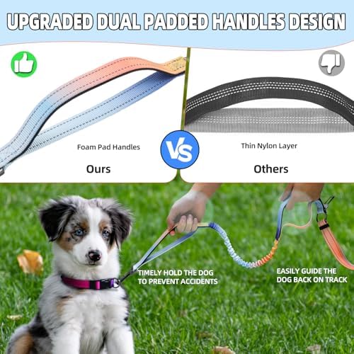 Roses&Poetry Hands Free Dog Leash with Zipper Pouch, 6-9ft Bungee Waist Leash for Medium Large Dogs Walking, Running Lead with Dual Padded Handles Car Safety Buckle for Training Jogging - Image 4