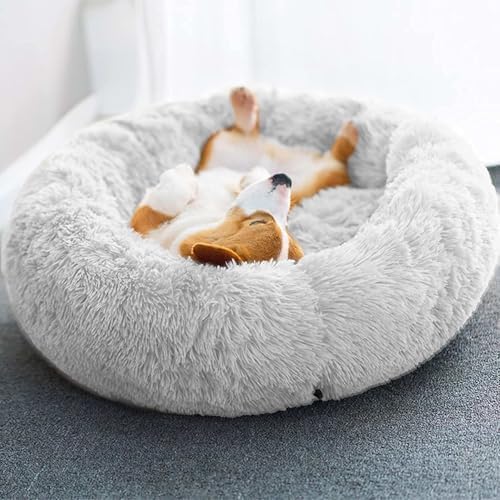Original Calming Donut Dog and Cat Bed in Shag Fur, Dog Beds for Large Dogs, Anti Anxiety Round Fluffy Plush Faux Fur Pet Bed (40'' x 40'')