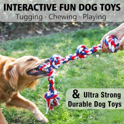 XIGOU Dog Rope Toys for Large Dogs Aggressive Chewers, Dog Chew Toys for Large Breed Indestructible, Heavy Duty Tough 3 Feet 5 Knots Dog Toy, Sturdy Rope toy for Dogs Tug of War Dog Toy Teeth Cleaning - Image 3