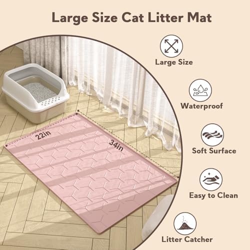 Garoopion Silicone Cat Litter Mat 34×22 inch, Easy to Clean, Pink - Image 4
