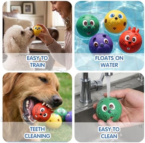 Dog Ball Toy, Smiley Face Squeaky Dog Toys Soft Dog Balls Latex Rubber Squeak Dog Toys for Small Medium Puppy Pet Dog (4 Pack) - Image 3