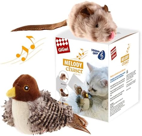 Gigwi Automatic Cat Toys Pack, Interactive Electronic Squeaky Animals Bird and Mouse, Plush Toys for Cats to Play Alone, 2 Pcs - Image 7