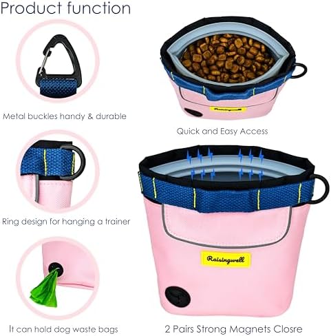 Raisingwell Dog Treat Pouch for Pet Walking and Training with Clicker 2 Cup Silicone Bag Small Fanny Pack Holder for Puppy Snack Dispenser Kit for Leash and Outdoor Use (Pink) - Image 3