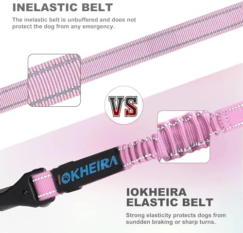 IOKHEIRA Dog Seat Belt 3-in-1 Car Harness for Pets Adjustable Safety Seatbelt Nylon Reflective Bungee Fabric Dog Car Harness with Clip Hook Latch & Buckle, Swivel Zinc Alloy Carabiner (Pink) - Image 4