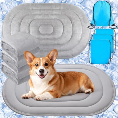 4 Pack Large Dog Cooling Mats 35" x 19" with Storage Bags, Reversible Ice Silk & Velvet Pet Cooling Pad, Summer Washable Bed for Crate, Sofa, Car, Travel by Unknown