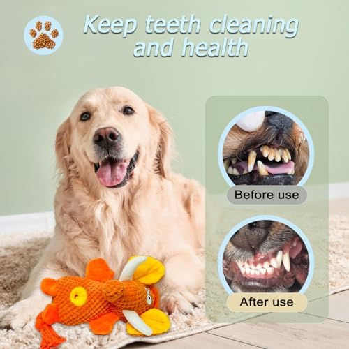 Cute Plush Elephant Dog Toy with Squeaky Sound & Crinkle Paper - Perfect for Small, Medium & Large Dogs (Orange) - Image 4