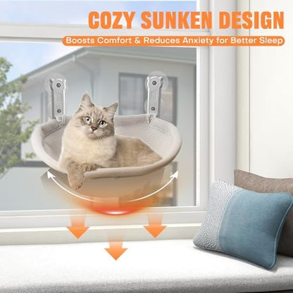 Homegroove Cat Window Perch, 18 x 12 Inch Foldable Cat Hammock for Window with Sturdy Metal Frame, Breathable Cordless Window Bed for Resting Seat for Indoor Cats (Grey, 18 x 12 Inch) - Image 4