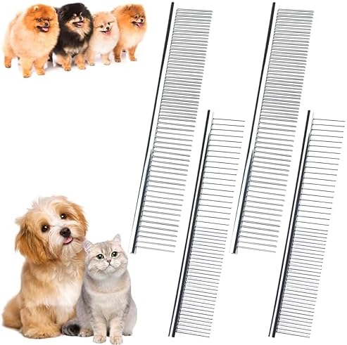 4 PCS Stainless-Steel Comb Dog Combs for Knots, Mats & Loose Hair Removal - Effective Dematting Tool, Comfortable, Lightweight, Portable & Safe for Dogs, Cats & Pets by GeoGeoDIY