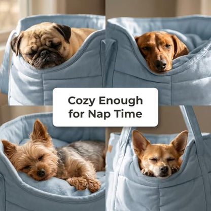 Plush Dog Purse Carrier for Small Dogs, Soft Dog Tote Bag with Safety Harness Clip, Cozy Pet Carrier for Dogs Under 15 lbs, Comfortable Dog Shoulder Carrier for Travel, Light Blue - Image 3