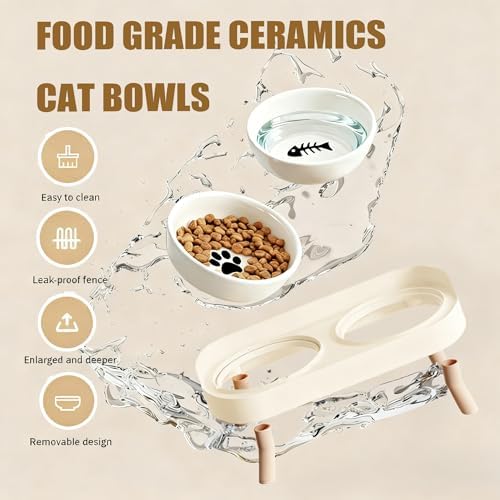 Elevated Cat Bowls, 2 Ceramic Raised Cat Food and Water Bowl Set, Prevent Cat Chin Acne, Whisker Fatigue Friendly, Splash Proof & Dishwasher Safe for Indoor Cats and Small Dogs - White - Image 4