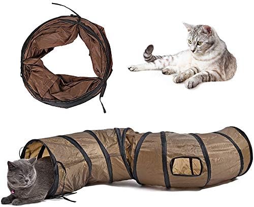 Andiker Cat Tunnel, S-Shape Cat Tube Collapsible Kitten Play Toy with 2 Side Holes for Kitten Exercising Hiding Training and Running Cats Toy for Indoor Cats(Brown) by Andiker-ServingforYou