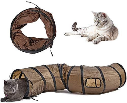Andiker Cat Tunnel, S-Shape Cat Tube Collapsible Kitten Play Toy with 2 Side Holes for Kitten Exercising Hiding Training and Running Cats Toy for Indoor Cats(Brown) by Andiker-ServingforYou