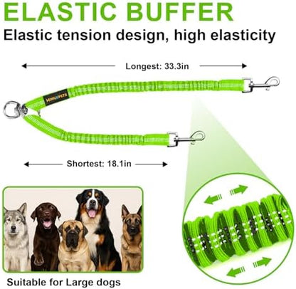 MingXpet 2 Dog Leash, Dog Leash for 2 Dogs, 360° Swivel No Tangle Double Walking Training Leashes for Large Dogs that Pull, Comfortable Shock Absorbing Reflective Bungee, Green - Image 2