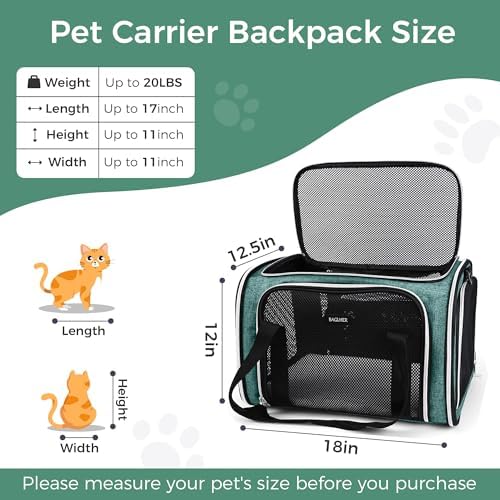 BAGLHER Pet Travel Carrier, Cat Carriers Dog Carrier for Small Medium Cats Dogs Puppies, Airline Approved Small Dog Carrier Soft Sided, Collapsible Puppy Carrier. Green - Image 2
