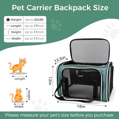 BAGLHER Pet Travel Carrier, Cat Carriers Dog Carrier for Small Medium Cats Dogs Puppies, Airline Approved Small Dog Carrier Soft Sided, Collapsible Puppy Carrier. Green - Image 2