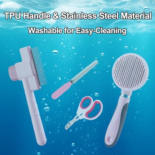 Cat Grooming Kit, 4-in-1 Cat Grooming Tools with Cats Brush, Flea Comb, Nail Clipper & Trimmer - Deshedding & Dematting for Pets Hair and Paws, Pet Shedding Set for Indoor Dogs & Cats (Pink) - Image 6