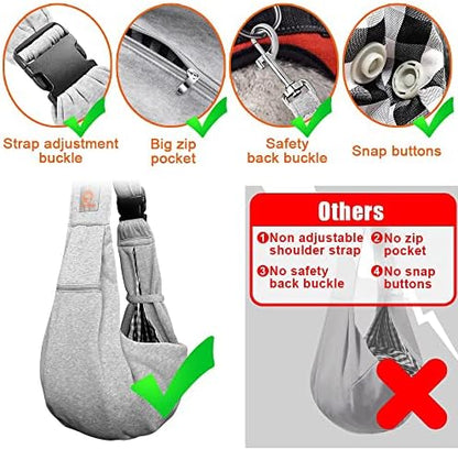 Tomkas Dog Cat Carrier Sling Zip Pocket & Adjustable Strap(M,Gray) - Image 4