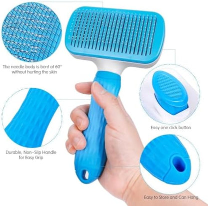 Generic Pet Grooming Brush, Blue - Self Cleaning Hair Brush for Dogs and Cats, Removes Loose Undercoat, Bristles with Massage Particles, Ergonomic Handle, For Long or Short Hair Breeds - Image 3