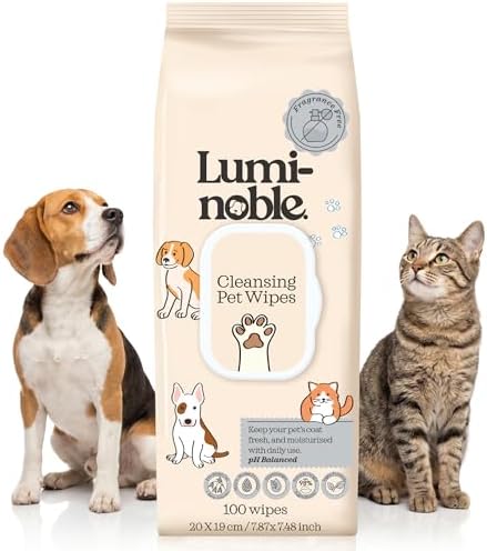 Dog & Cat Wipes Unscented – 100 Ct Hypoallergenic Pet Wipes, Fragrance Free by LumiNoble