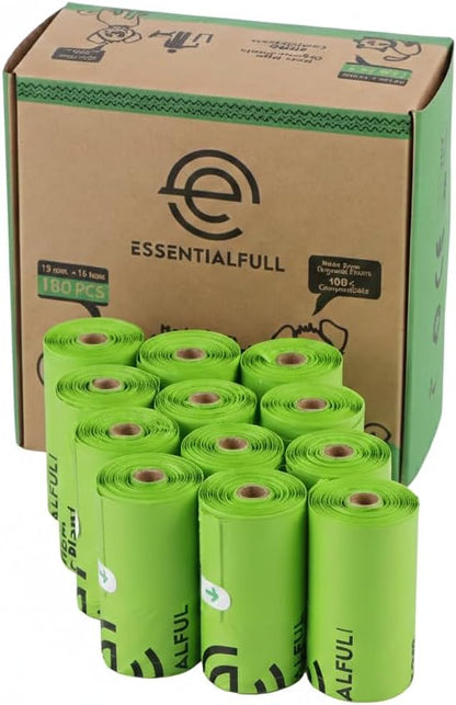 Biodegradable Cat & Dog Bags, Certified Compostable Poop Bags with Handles, 180 Count Refill Rolls, Plant Based and Leak Proof