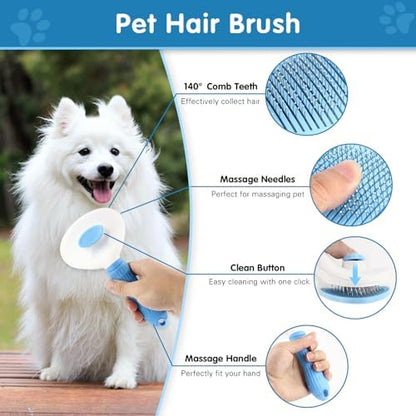 Dog Brush Dog Grooming Kit 6PCS Dog Brush for Shedding-Dog Brushes for Grooming, Dematting Comb for Dogs, Cat Nail Clipper with Nail File, Flea Comb, Bath Brush(Blue) - Image 3