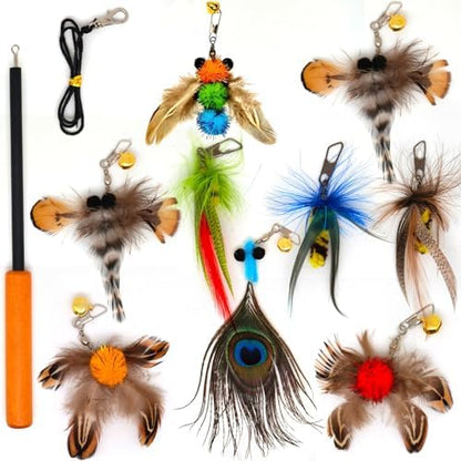 miwoowim 10PCS Retractable Cat Wand Toy with Natural Feather Insect Refills by miwooim