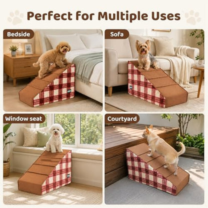 Dog Stairs,15.7"H 4-Step Dog Steps for Bed,Couch & Car,Non-Slip Pet Stairs/Ramp with Highly Supportive Foam & Removable Fabric Cover,Durable & Portable Pet Ramps for Small to Large Dogs (Red) - Image 6