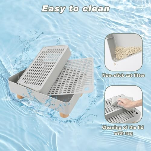 Elevated Cat Ramp for Litter Box, 2-Step Litter Trapper, Grey - Image 6