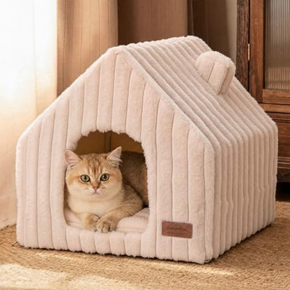 FUKUMARU Cat Bed Cave, Enclosed Washable Covered Dog Bed with Support Frame by FUKUMARU