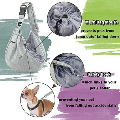 NATUYA Pet Dog Sling Carrier - Breathable Mesh Travel Safe Sling Bag Carrier for Dogs Cats-Hands Free Pet Bag-Buckle net Pocket pet Bag (Grey) - Image 4