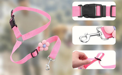 YAOHDAO Dog Seat Belt Harness for Car, Restraint Adjustable with Elastic Bungee Buffer Headrest for Vehicle, 360 Degree Swivel Nylon Pet Safety Seat Belts Car Harness (Pink with Flowers) - Image 4