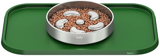 Pet Feeding Mat [Warped Resistant Raised Edge], Water-Proof Silicone Placement for Food Water Bowls, Anti-Slip Base Protect Floor, BPA-Free&Dishwasher-Safe [18.5x11.5inch Small, Green]