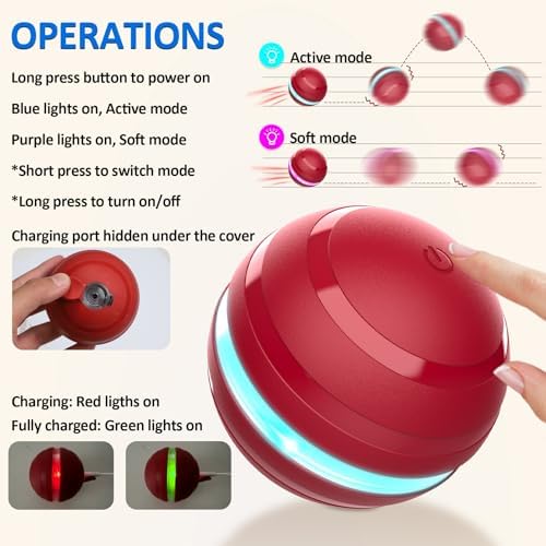 Interactive Dog Balls with Motion Activated, Wicked Ball Squeaky Dog Toy Oxford Bag Keep Dogs Busy (Red Ball) - Image 3
