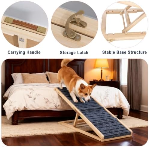 Wooden Dog Ramp for Couch, Foldable Pet Ramp for Small Dogs, 39.4" L - Image 3