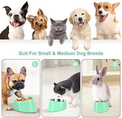Tilted Dog Bowl Non-Slip & Non-Spill Pet Feeder with Elevated Detachable Melamine Stand, Easy to Get Food Dog Dish, S/100ml Green - Image 4