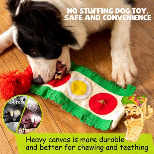 lilfrd Burrito Snuffle Mat Dog Toy, Squeaky Crinkle Rope Puzzle Taco Toy - Image 4