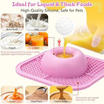 Slow Feeder Dog Bowls & Lick Mat for Liquid and Thick Treat, Anti-Slip Dog Lick Bowl with Interactive Rolling Ball, 5/6 Cup Pup Licking Toy for Large Medium Small Dogs and Cats-Large Pink - Image 3