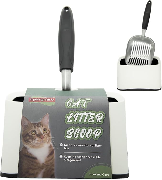 Heavy Duty Cat Litter Scoop with Holder - All Metal Cat Litter Scooper with Holder - Speed Sifter Litter Box Scooper Captures All Clumps - Aluminum Cats Litter Scooper