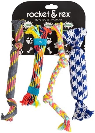 rocket & rex Puppy Tug Rope Toys for Small Dogs, Teething (4pk) by rocket+%26+rex