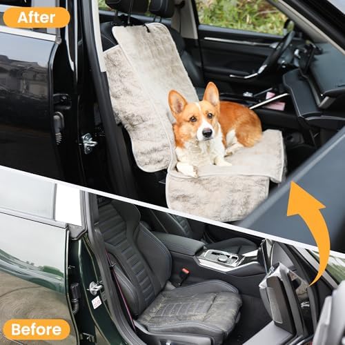 Dog Car Seat Cover, Waterproof Plush Pet Seat Protector, Beige, Front Seat - Image 4